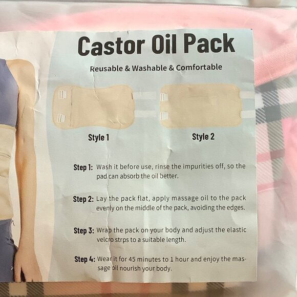 Castor Oil Pack Wrap Pink Plaid Set Reusable Washable & Comfortable Hook Loop - Picture 2 of 5